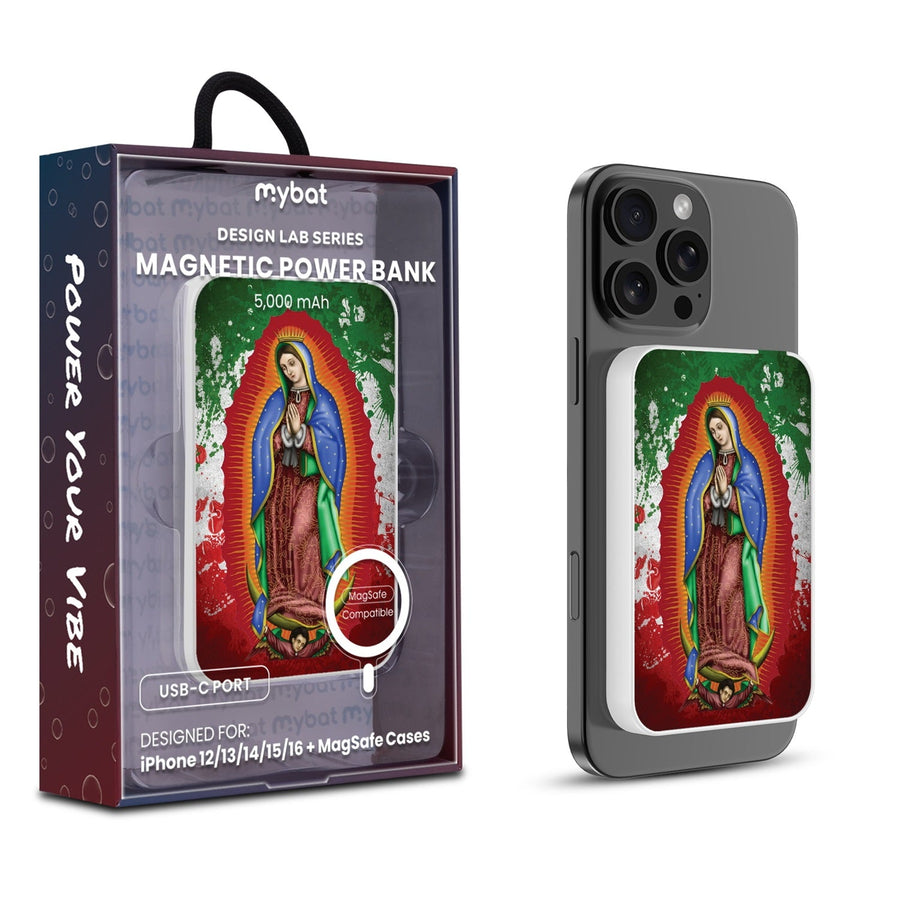 MyBat Design Lab 5000mAh Magnetic Wireless Power Bank - White - Guadalupe Virgin Mary