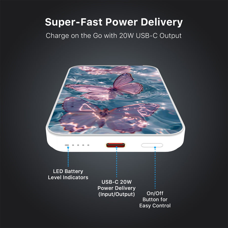 MyBat Design Lab 5000mAh Magnetic Wireless Power Bank - White - Floating Butterflies - MPBBAT132-WH-180-7.jpg