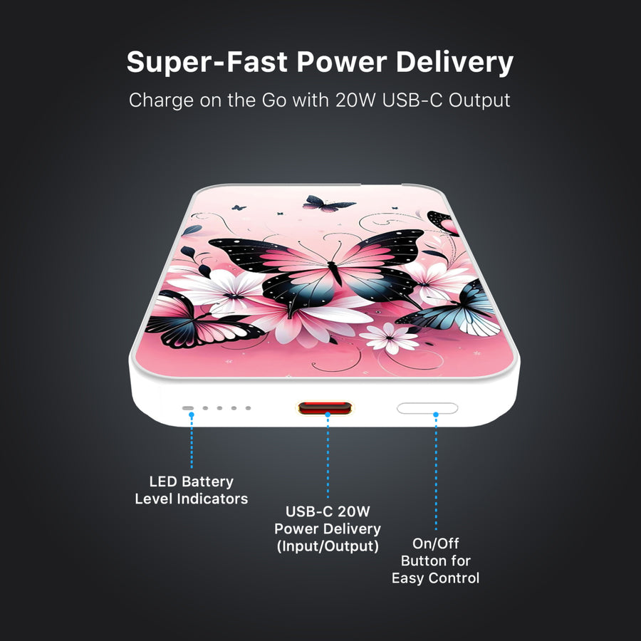 MyBat Design Lab 5000mAh Magnetic Wireless Power Bank - White - Butterfly Bouquet - MPBBAT132-WH-184-7.jpg