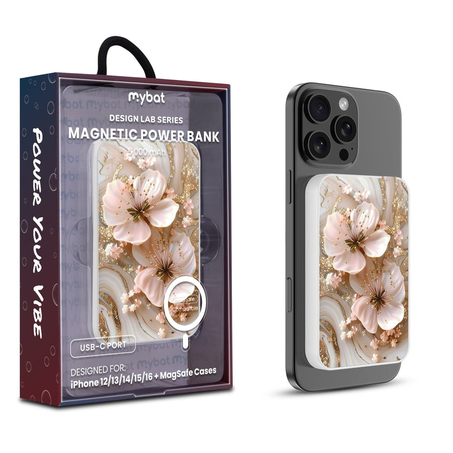 MyBat Design Lab 5000mAh Magnetic Wireless Power Bank - White - Golden Petal Glow