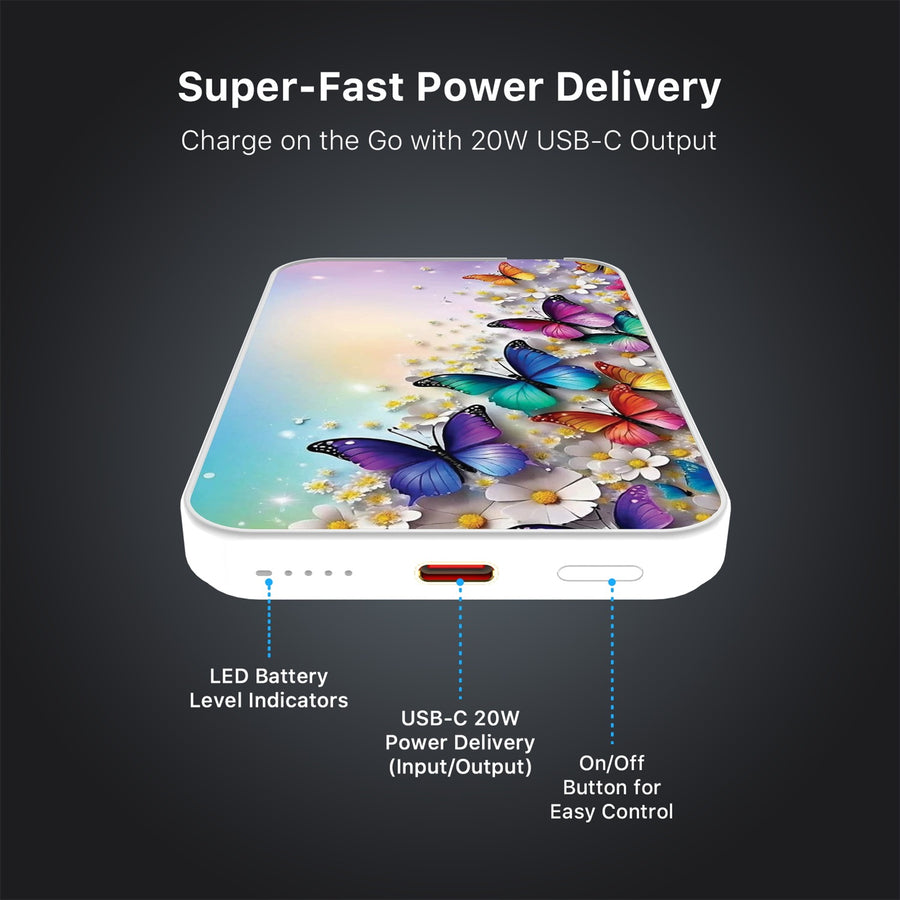 MyBat Design Lab 5000mAh Magnetic Wireless Power Bank - White - Rainbow Butterflies - MPBBAT132-WH-187-7.jpg