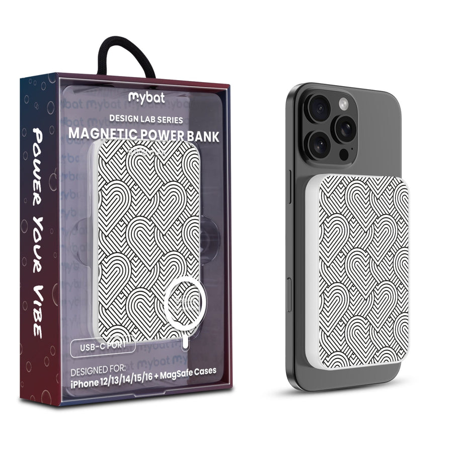 MyBat Design Lab 5000mAh Magnetic Wireless Power Bank - White - Hearts Aligned