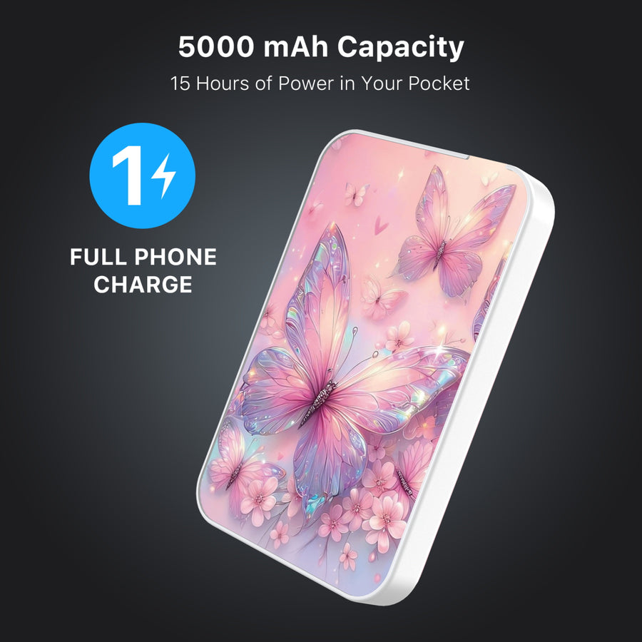 MyBat Design Lab 5000mAh Magnetic Wireless Power Bank - White - Pink Butterflies - MPBBAT132-WH-361-8.jpg