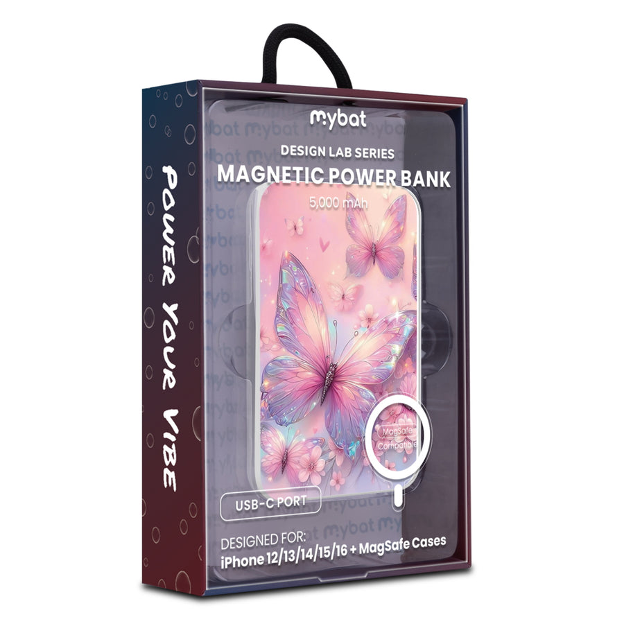 MyBat Design Lab 5000mAh Magnetic Wireless Power Bank - White - Pink Butterflies - MPBBAT132-WH-361-9.jpg