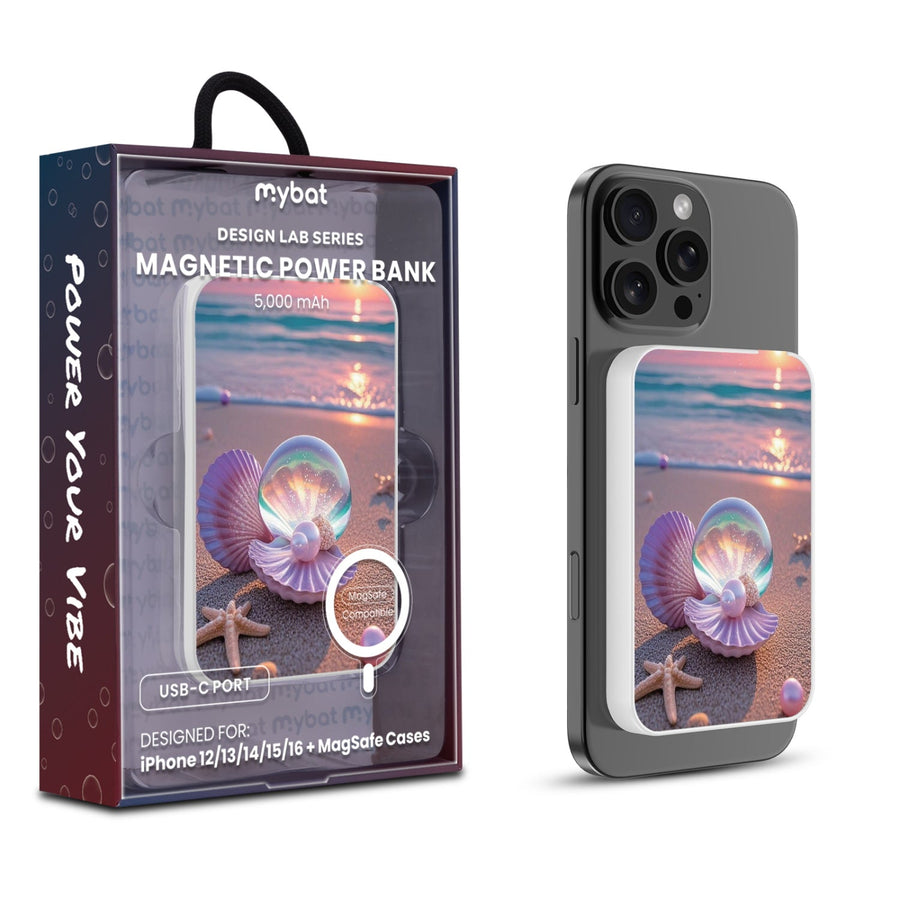 MyBat Design Lab 5000mAh Magnetic Wireless Power Bank - White - Seashell Beach