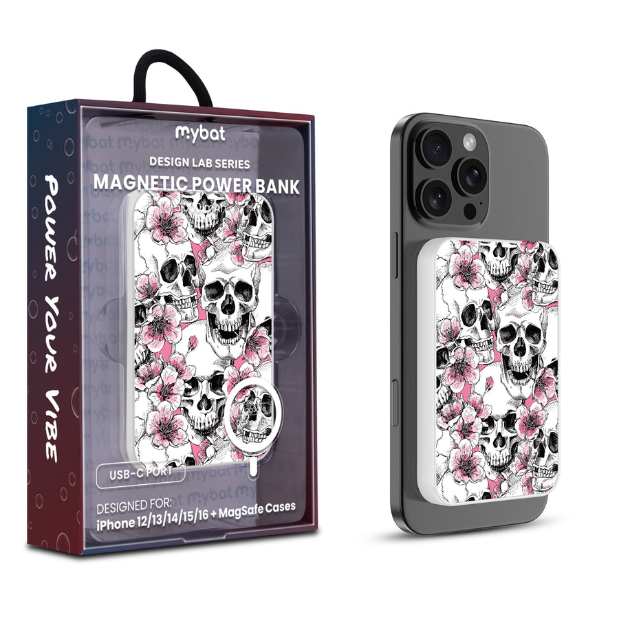 MyBat Design Lab 5000mAh Magnetic Wireless Power Bank - White - Death Blooms - MPBBAT132-WH-419-1.jpg