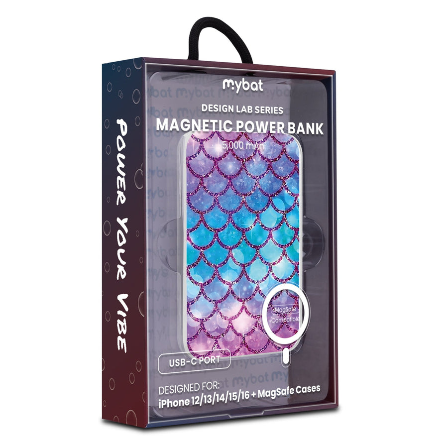 MyBat Design Lab 5000mAh Magnetic Wireless Power Bank - White - Mermaid Scales