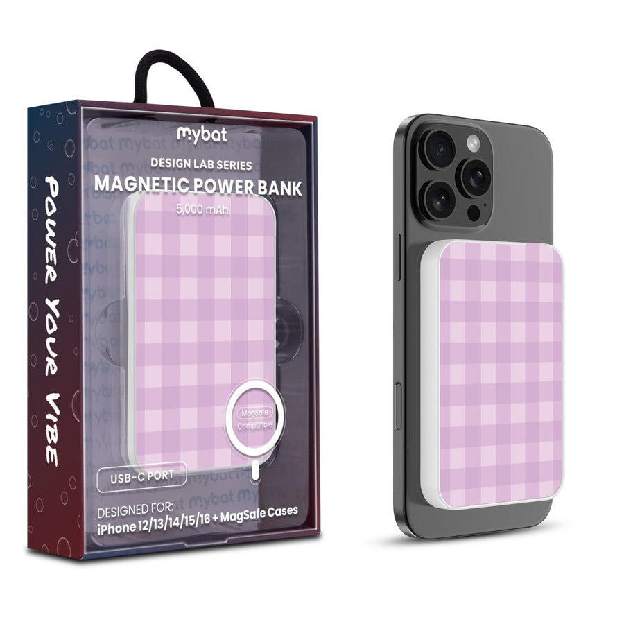 MyBat Design Lab 5000mAh Magnetic Wireless Power Bank - White - Purple Plaid