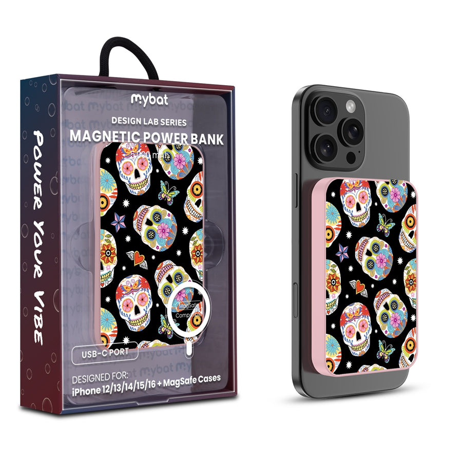 MyBat Design Lab 5000mAh Magnetic Wireless Power Bank - Pink - Day of the Dead - MPBBAT133-PK-056-1.jpg