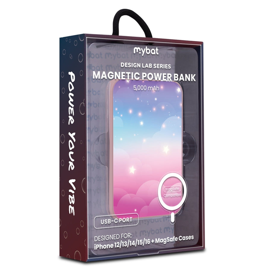 MyBat Design Lab 5000mAh Magnetic Wireless Power Bank - Pink - Clouds & Stars