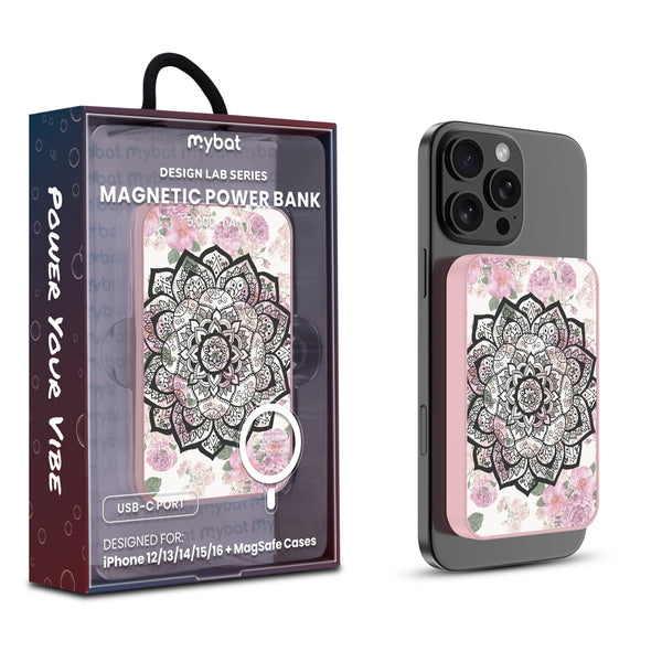 MyBat Design Lab 5000mAh Magnetic Wireless Power Bank - Pink - Mandala - MPBBAT133-PK-113-1.jpg