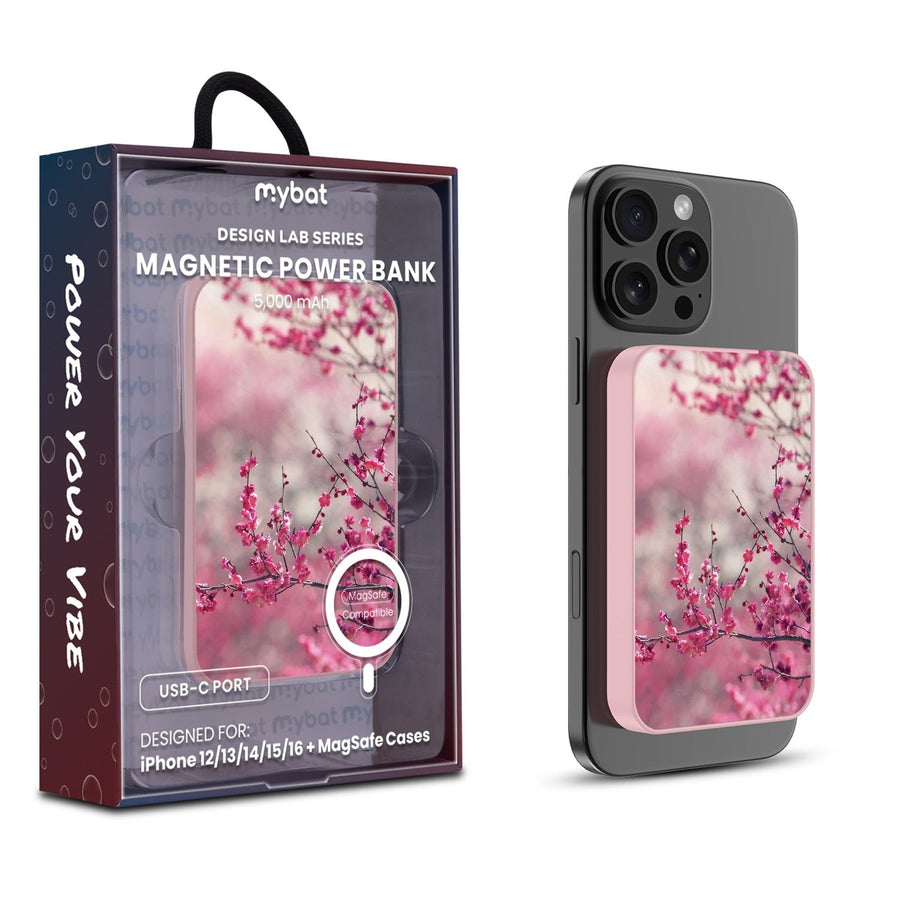 MyBat Design Lab 5000mAh Magnetic Wireless Power Bank - Pink - Sakura Blooms