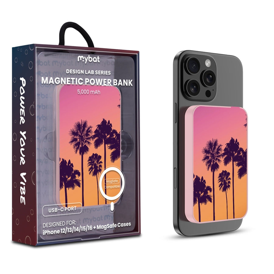 MyBat Design Lab 5000mAh Magnetic Wireless Power Bank - Pink - Palm Tree Sunset