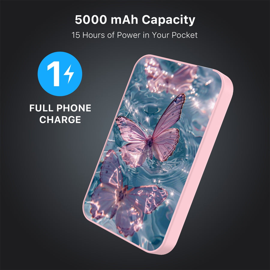 MyBat Design Lab 5000mAh Magnetic Wireless Power Bank - Pink - Floating Butterflies - MPBBAT133-PK-180-8.jpg