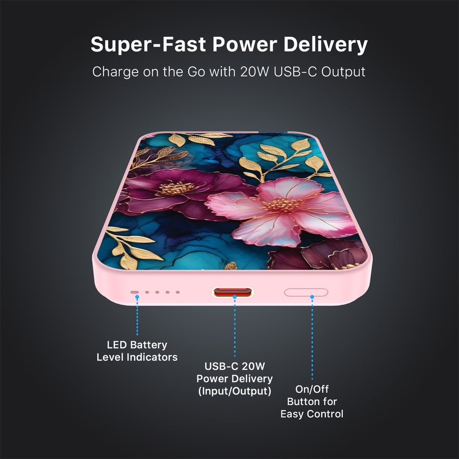 MyBat Design Lab 5000mAh Magnetic Wireless Power Bank - Pink - Gilded Petals - MPBBAT133-PK-188-7.jpg