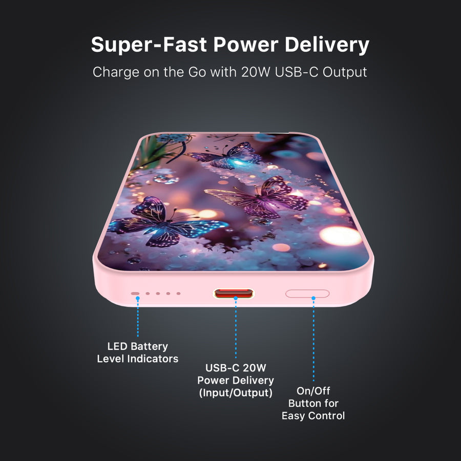 MyBat Design Lab 5000mAh Magnetic Wireless Power Bank - Pink - Magical Butterflies - MPBBAT133-PK-349-7.jpg