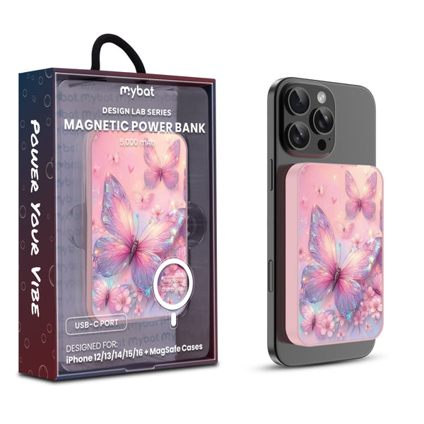 MyBat Design Lab 5000mAh Magnetic Wireless Power Bank - Pink - Pink Butterflies - MPBBAT133-PK-361-1.jpg