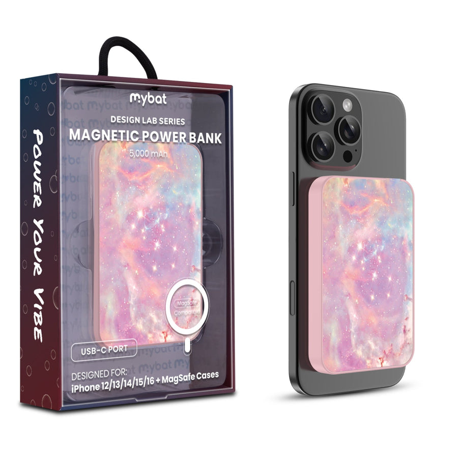 MyBat Design Lab 5000mAh Magnetic Wireless Power Bank - Pink - Pink Galaxies