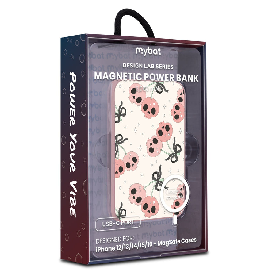 MyBat Design Lab 5000mAh Magnetic Wireless Power Bank - Pink - Cherry Skulls