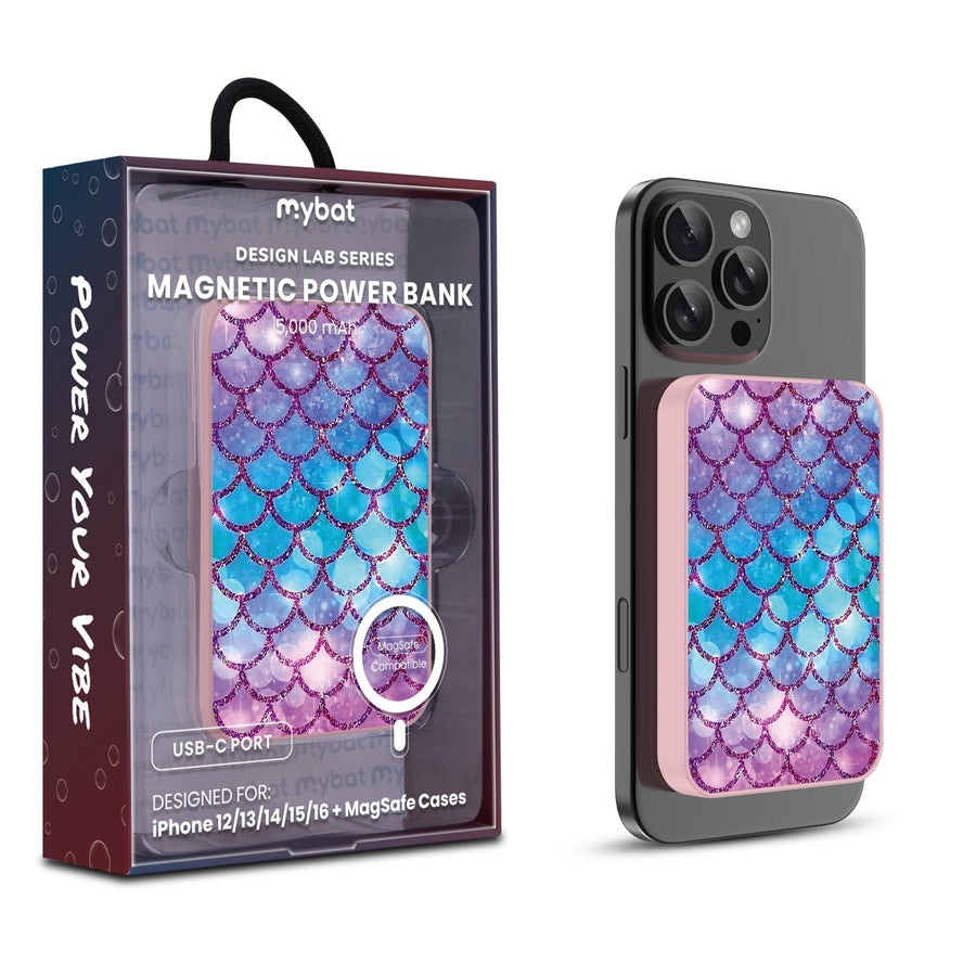 MyBat Design Lab 5000mAh Magnetic Wireless Power Bank - Pink - Mermaid Scales