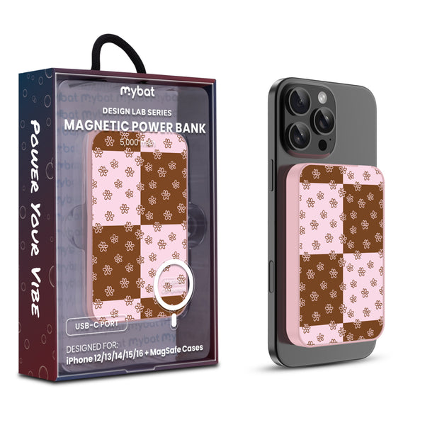 MyBat Design Lab 5000mAh Magnetic Wireless Power Bank - Pink - Flower Patches - MPBBAT133-PK-484-1.jpg