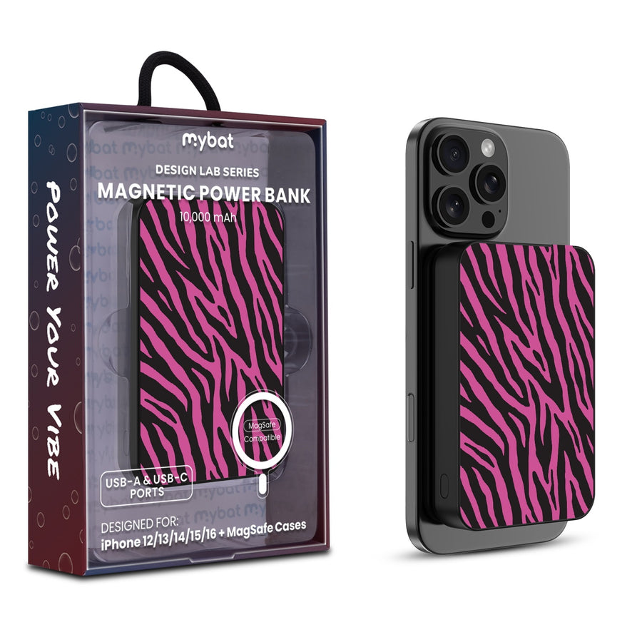 MyBat Design Lab 10000mAh Magnetic Wireless Power Bank - Black - Pink Zebra Print - MPBBAT141-BK-010-1.jpg