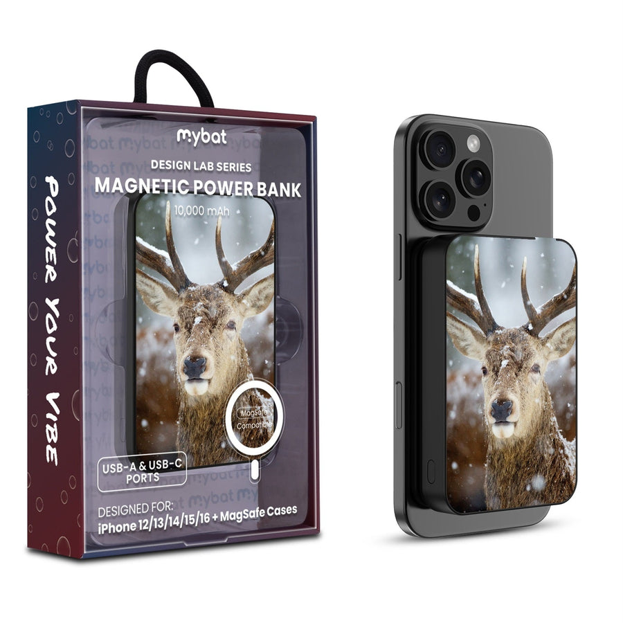 MyBat Design Lab 10000mAh Magnetic Wireless Power Bank - Black - Deer in Winter