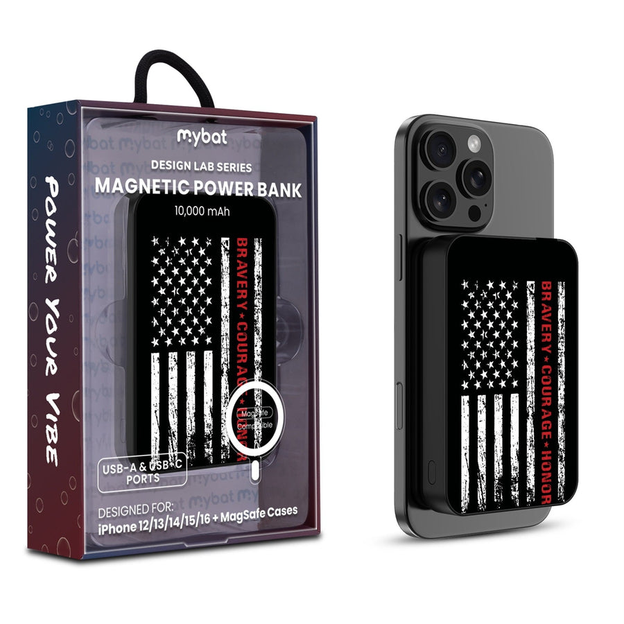 MyBat Design Lab 10000mAh Magnetic Wireless Power Bank - Black - Firefighter Flag