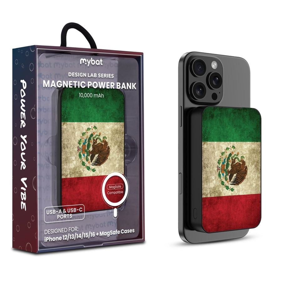 MyBat Design Lab 10000mAh Magnetic Wireless Power Bank - Black - Mexican Flag