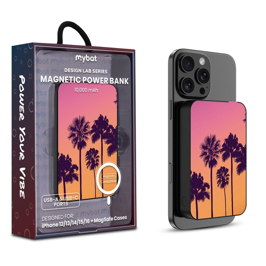 MyBat Design Lab 10000mAh Magnetic Wireless Power Bank - Black - Palm Tree Sunset