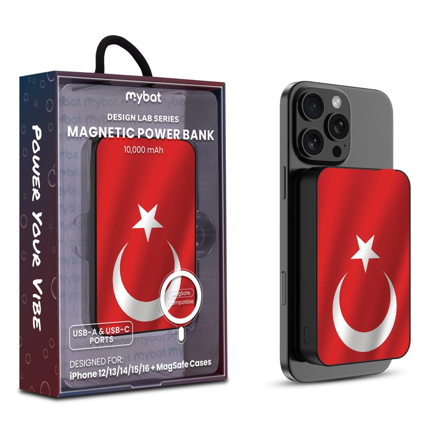 MyBat Design Lab 10000mAh Magnetic Wireless Power Bank - Black - Turkey Flag