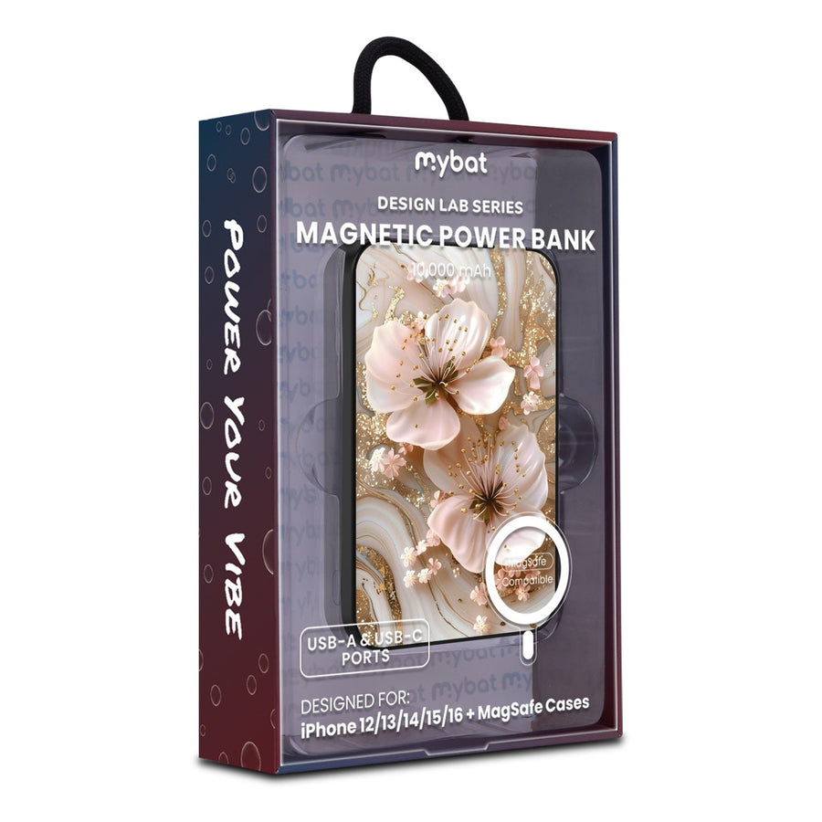 MyBat Design Lab 10000mAh Magnetic Wireless Power Bank - Black - Golden Petal Glow