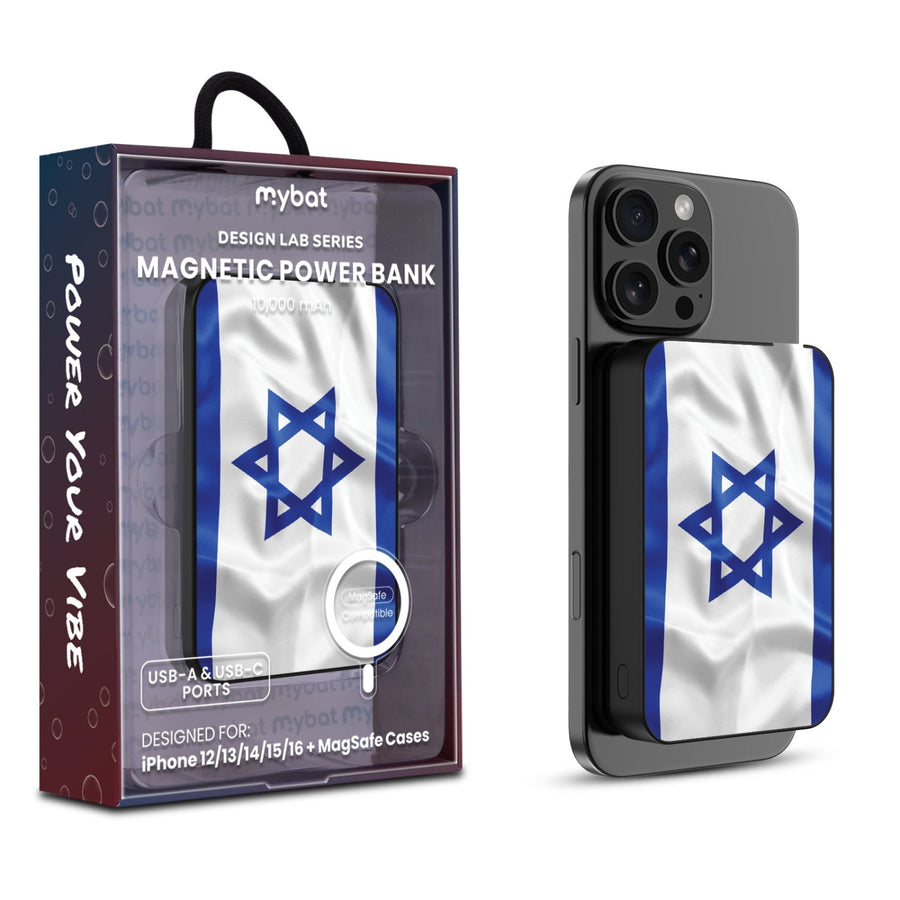 MyBat Design Lab 10000mAh Magnetic Wireless Power Bank - Black - Israel Flag