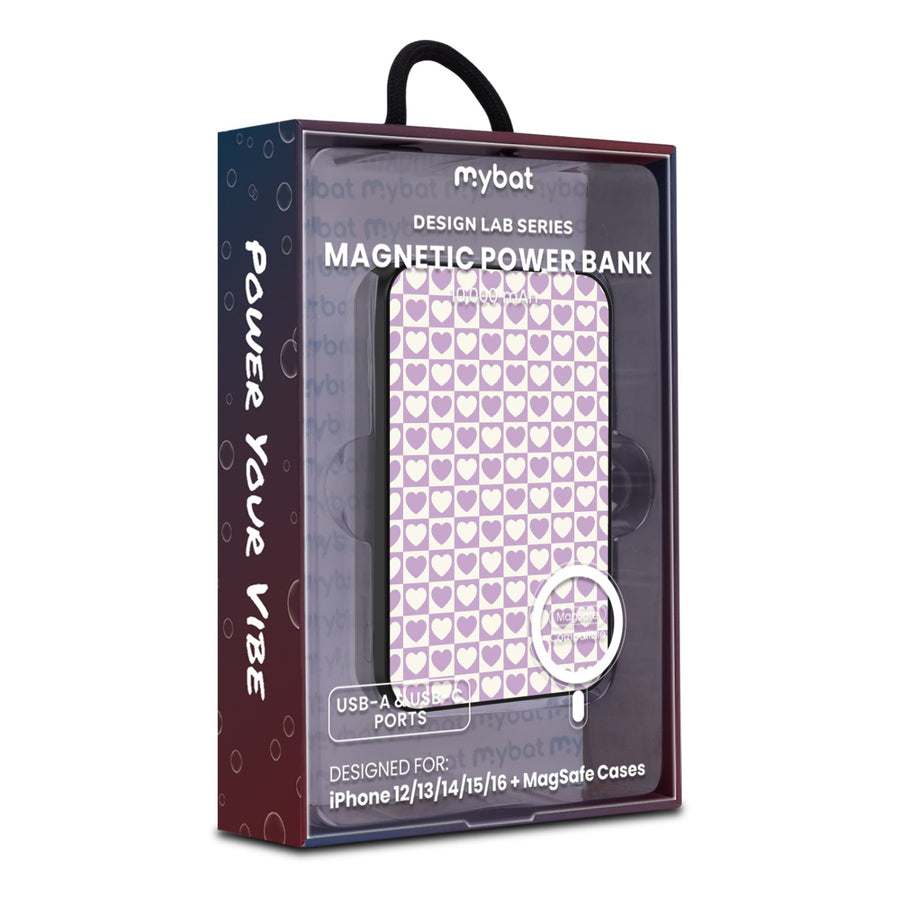 MyBat Design Lab 10000mAh Magnetic Wireless Power Bank - Black - Heart Grid