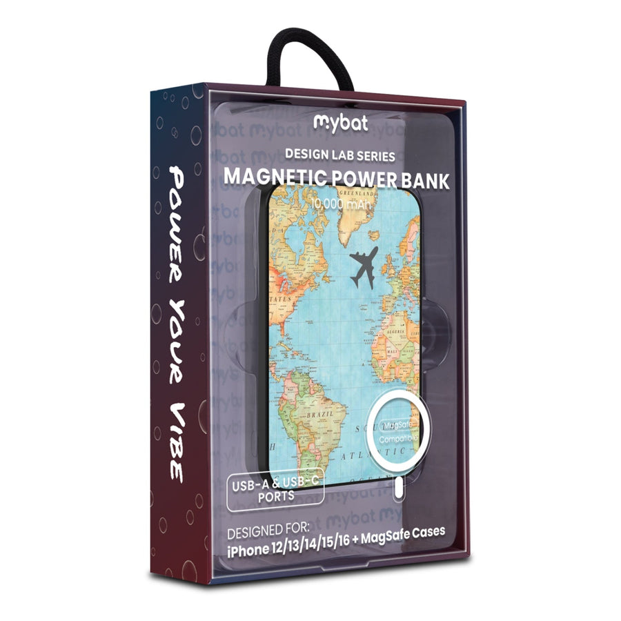MyBat Design Lab 10000mAh Magnetic Wireless Power Bank - Black - Map