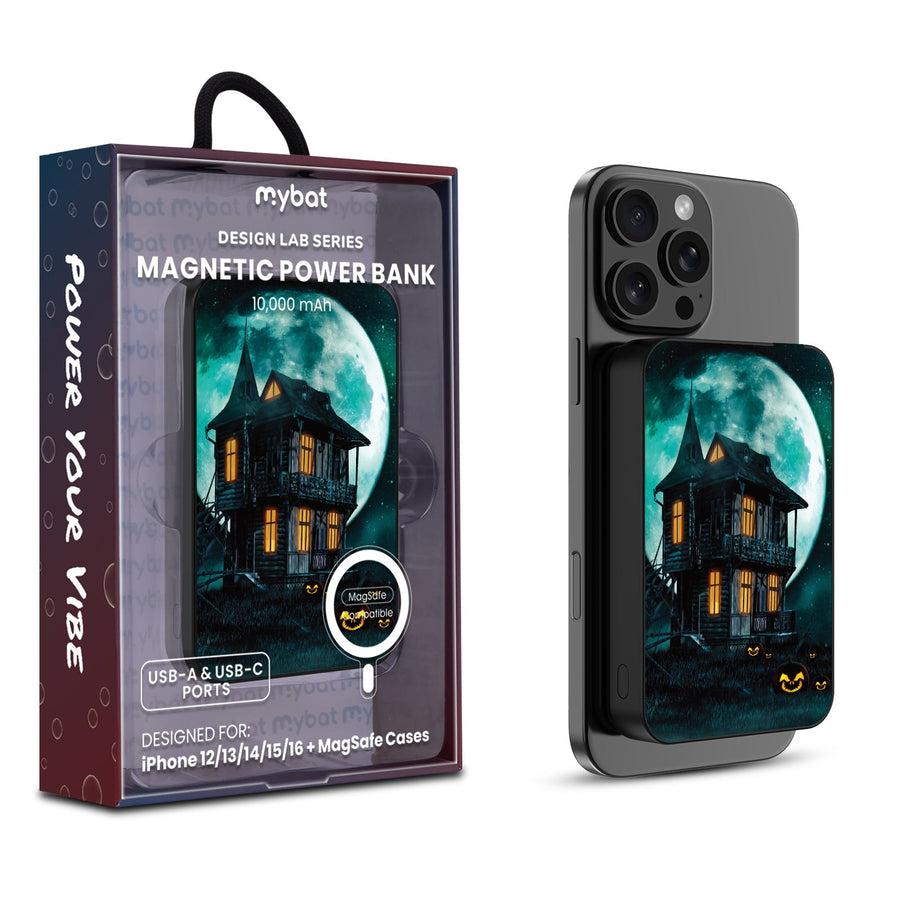 MyBat Design Lab 10000mAh Magnetic Wireless Power Bank - Black - Haunted Mansion