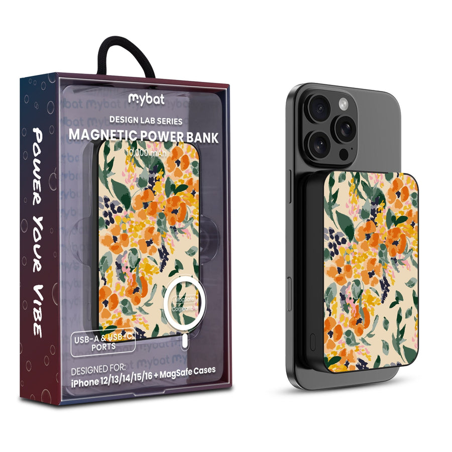MyBat Design Lab 10000mAh Magnetic Wireless Power Bank - Black - Marigold Mix