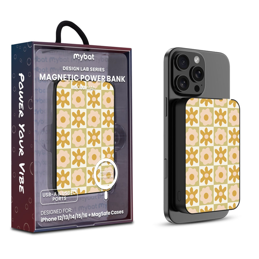 MyBat Design Lab 10000mAh Magnetic Wireless Power Bank - Black - Flower Grid