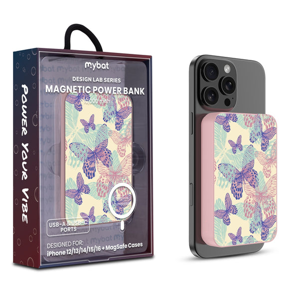 MyBat Design Lab 10000mAh Magnetic Wireless Power Bank - Pink - Butterflies - MPBBAT143-PK-019-1.jpg