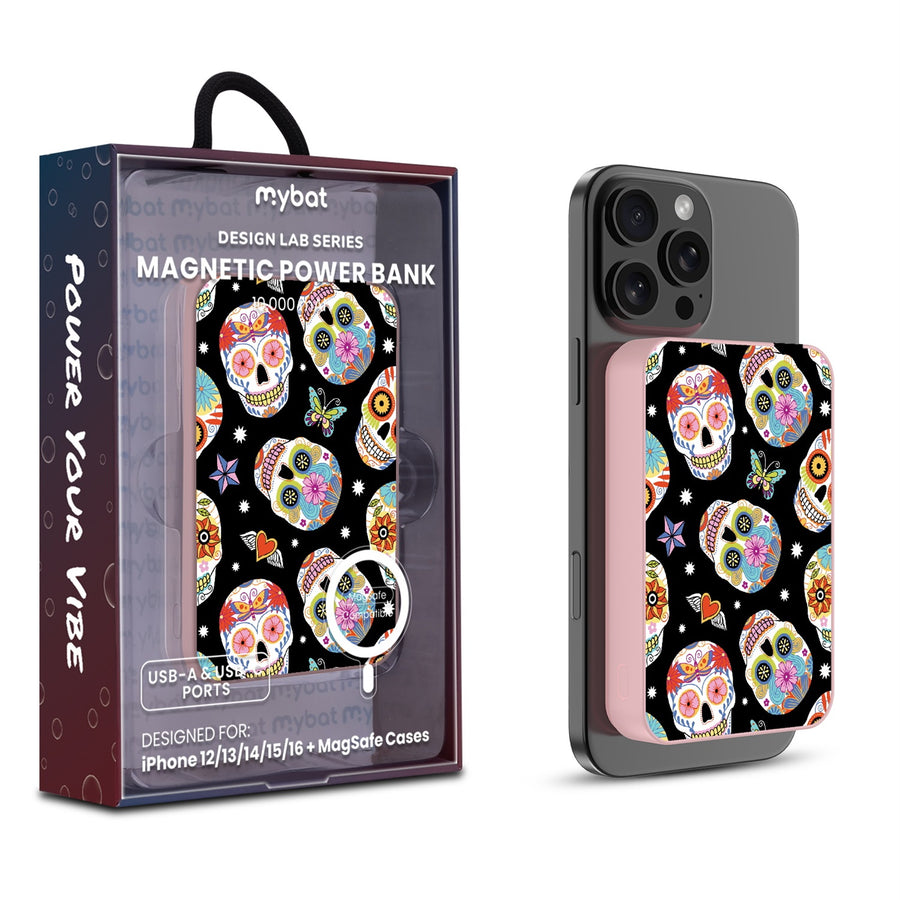 MyBat Design Lab 10000mAh Magnetic Wireless Power Bank - Pink - Day of the Dead - MPBBAT143-PK-056-1.jpg