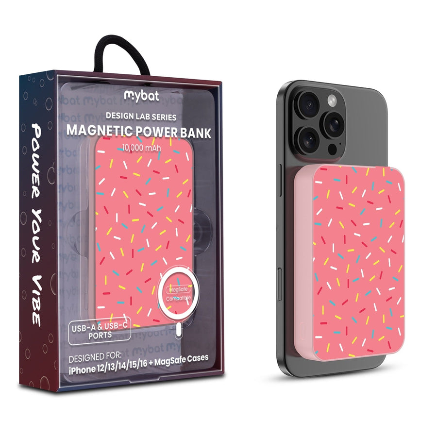 MyBat Design Lab 10000mAh Magnetic Wireless Power Bank - Pink - Sprinkles