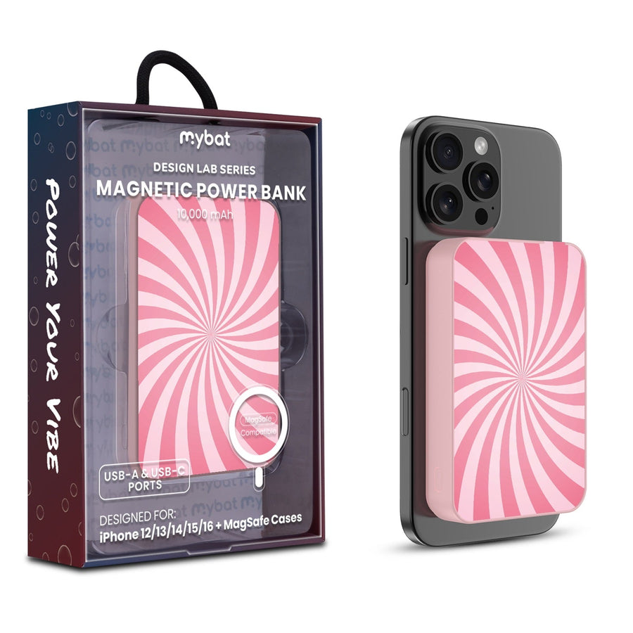 MyBat Design Lab 10000mAh Magnetic Wireless Power Bank - Pink - Candy Swirl