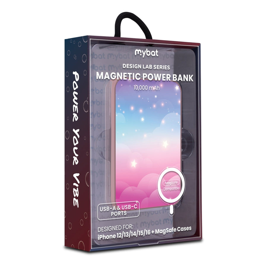 MyBat Design Lab 10000mAh Magnetic Wireless Power Bank - Pink - Clouds & Stars