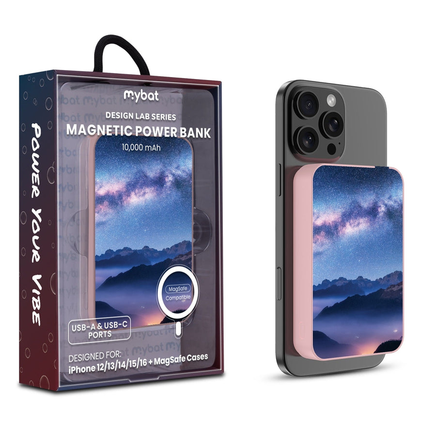 MyBat Design Lab 10000mAh Magnetic Wireless Power Bank - Pink - Celestial Mountains