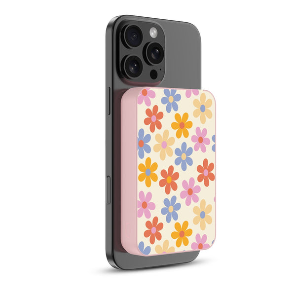 MyBat Design Lab 10000mAh Magnetic Wireless Power Bank - Pink - Retro Daisies - MPBBAT143-PK-137-2.jpg