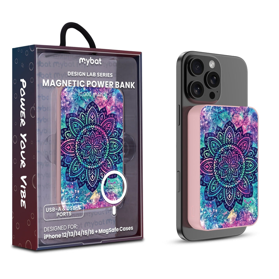 MyBat Design Lab 10000mAh Magnetic Wireless Power Bank - Pink - Cosmic Mandala