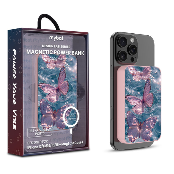 MyBat Design Lab 10000mAh Magnetic Wireless Power Bank - Pink - Floating Butterflies - MPBBAT143-PK-180-1.jpg