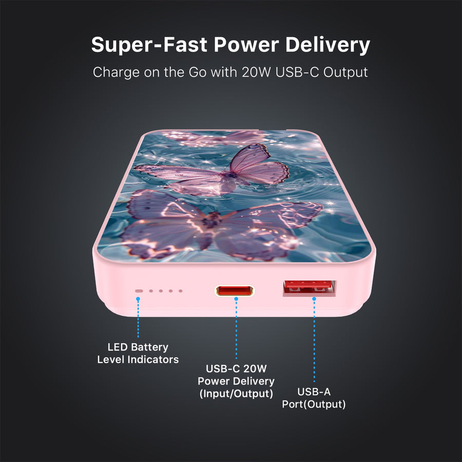 MyBat Design Lab 10000mAh Magnetic Wireless Power Bank - Pink - Floating Butterflies - MPBBAT143-PK-180-7.jpg