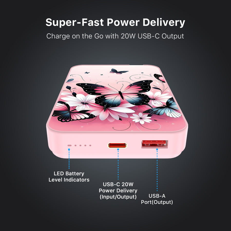 MyBat Design Lab 10000mAh Magnetic Wireless Power Bank - Pink - Butterfly Bouquet - MPBBAT143-PK-184-7.jpg
