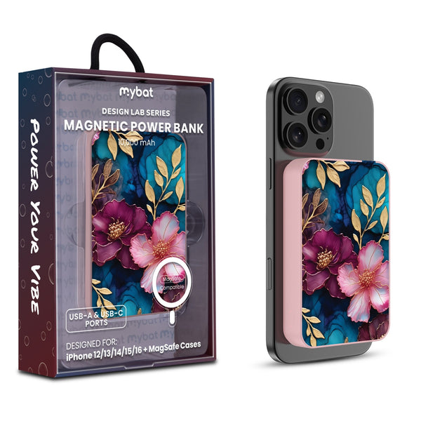 MyBat Design Lab 10000mAh Magnetic Wireless Power Bank - Pink - Gilded Petals - MPBBAT143-PK-188-1.jpg